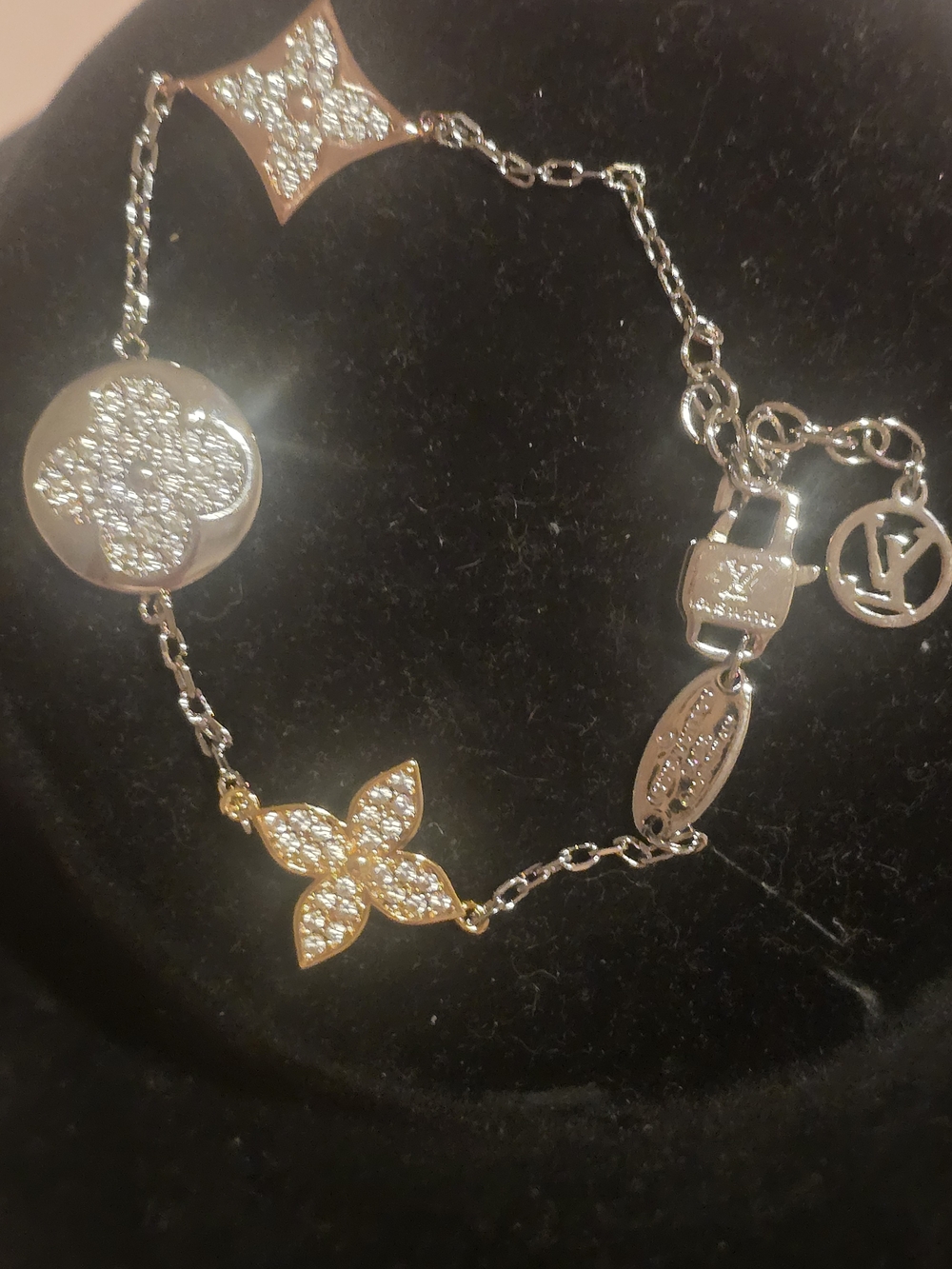 Louis Vuitton LV Crystal Monogram Flower Bracelet Silver Gold - Picture 3 of 10